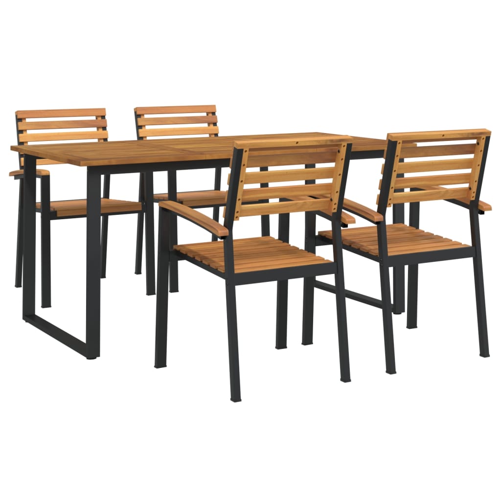 Ensemble à manger de jardin 5 pcs bois d'acacia massif et métal