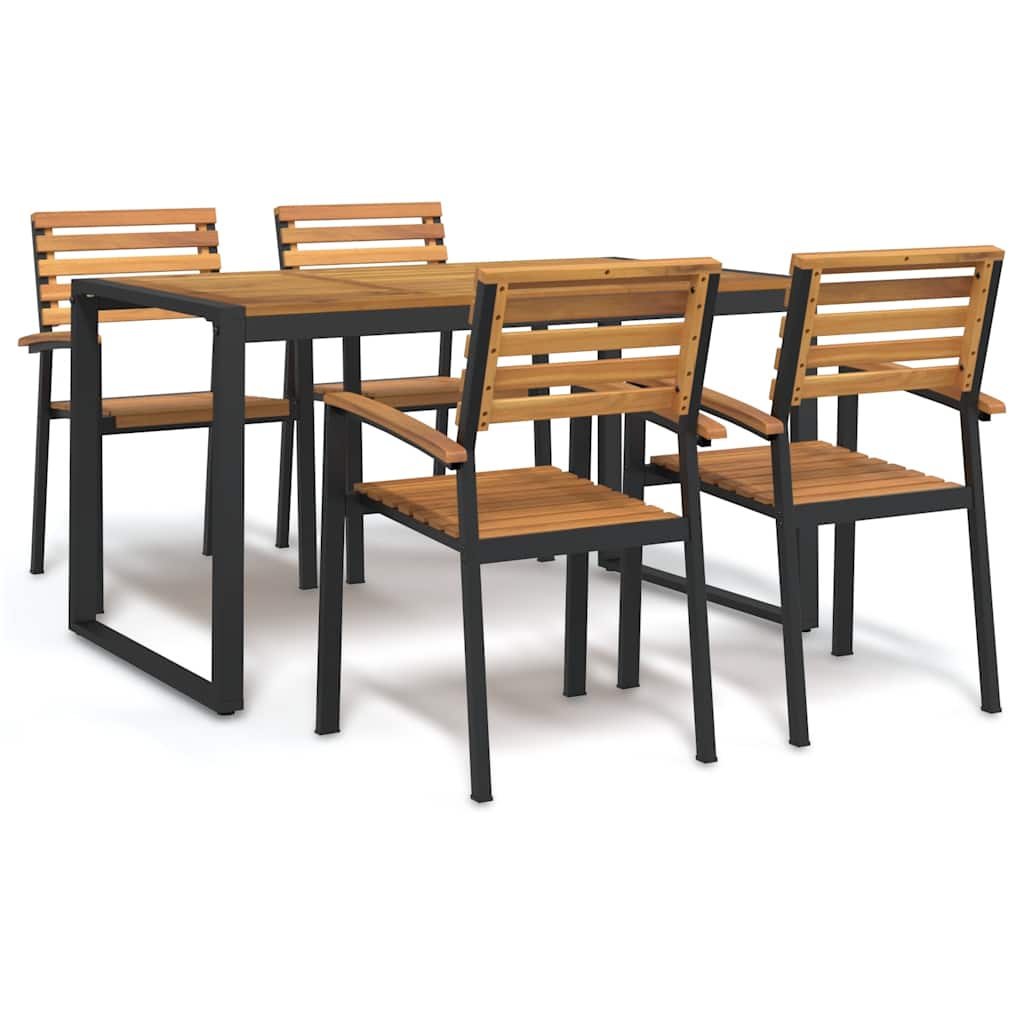 Ensemble à manger de jardin 5 pcs bois d'acacia massif et métal