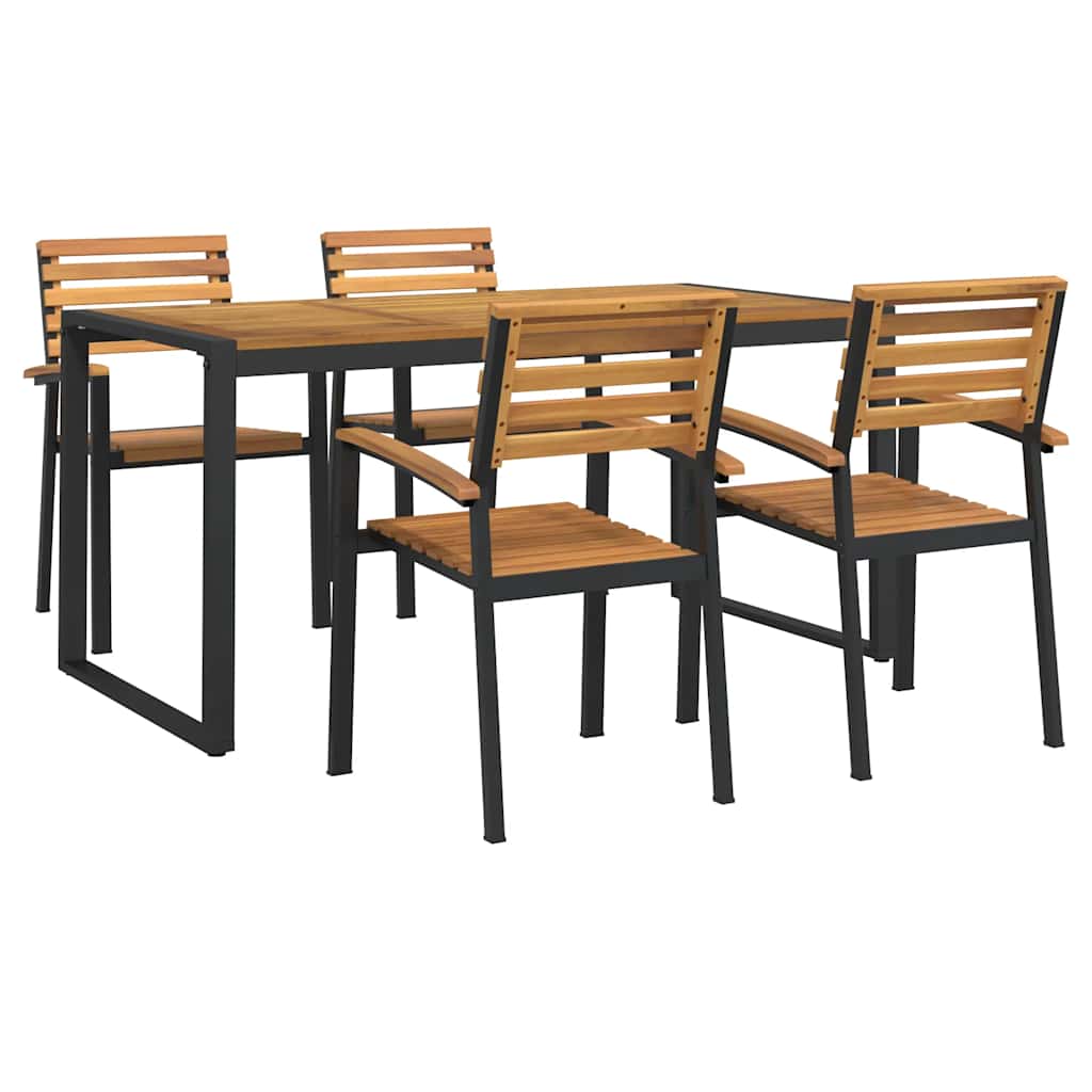Ensemble à manger de jardin 5 pcs bois d'acacia massif et métal