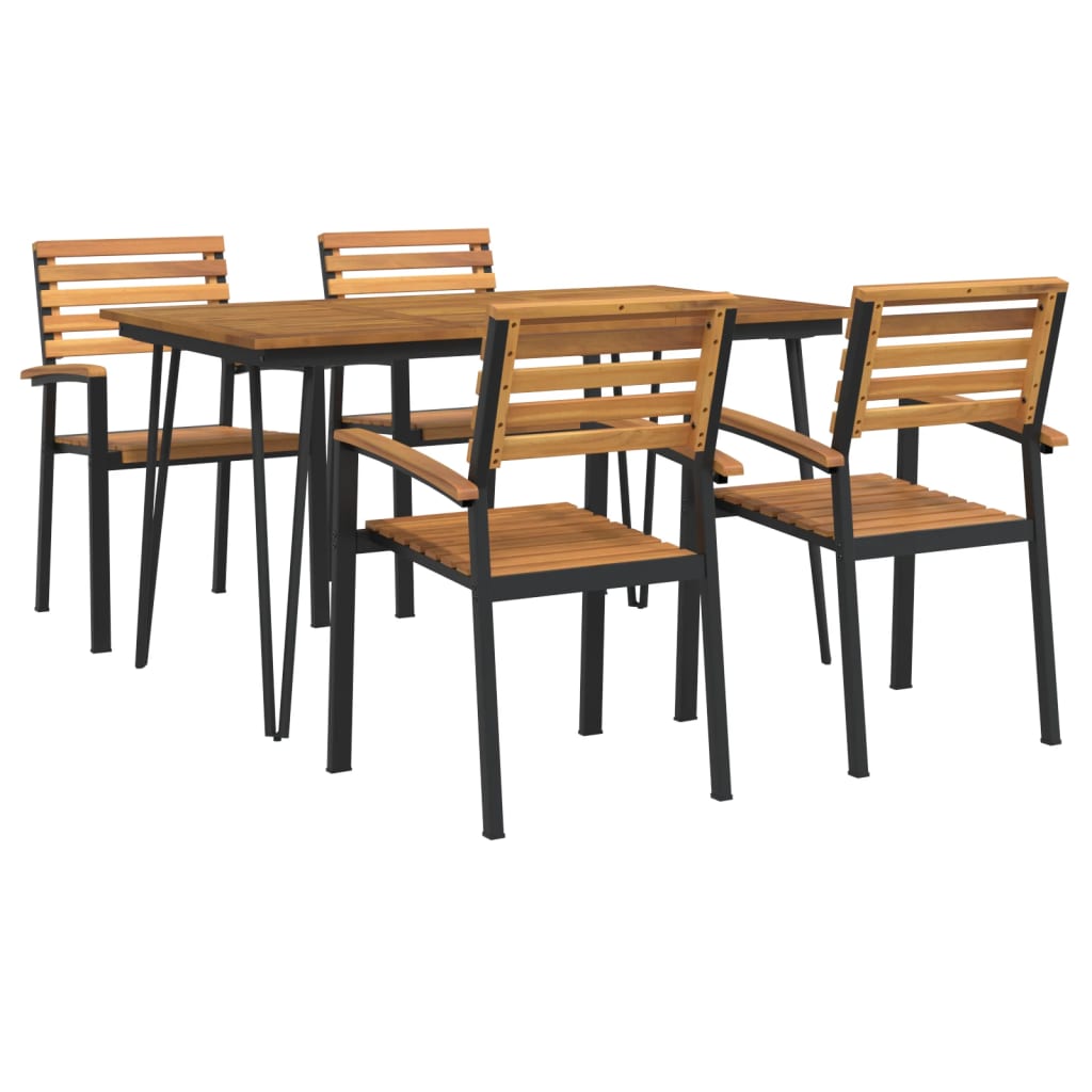 Ensemble à manger de jardin 5 pcs bois d'acacia massif et métal