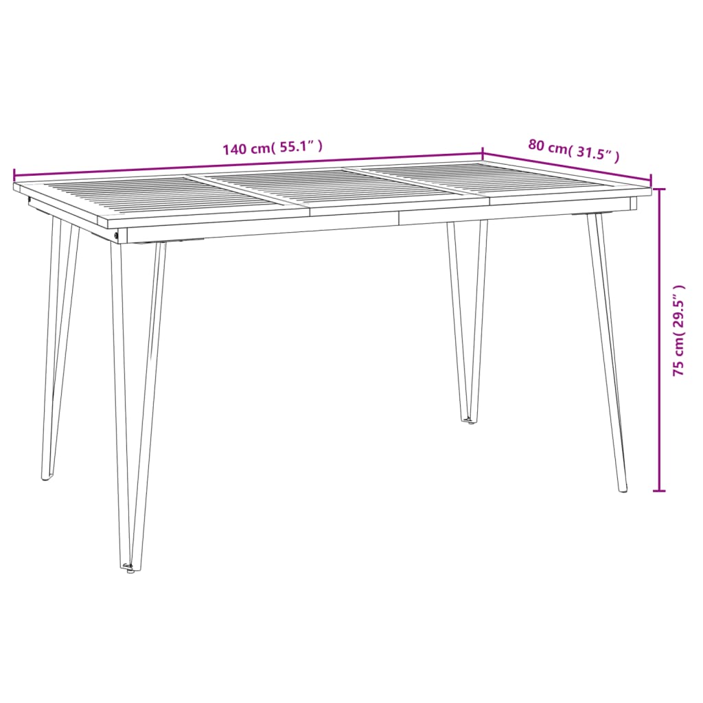 Ensemble à manger de jardin 5 pcs bois d'acacia massif et métal