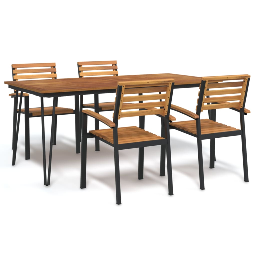 Ensemble à manger de jardin 5 pcs bois d'acacia massif et métal