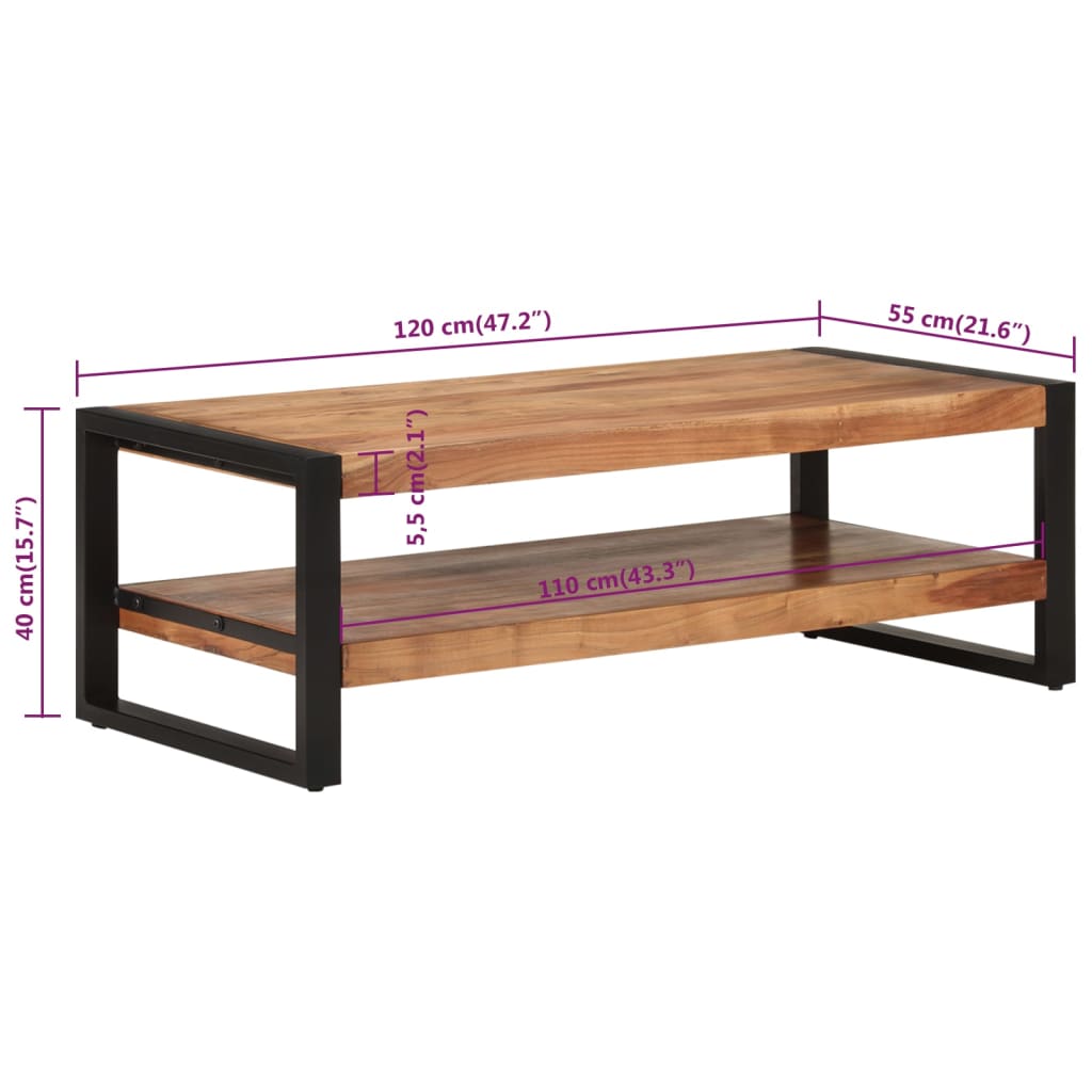 Table basse 120x55x40 cm bois massif d'acacia - XIOS