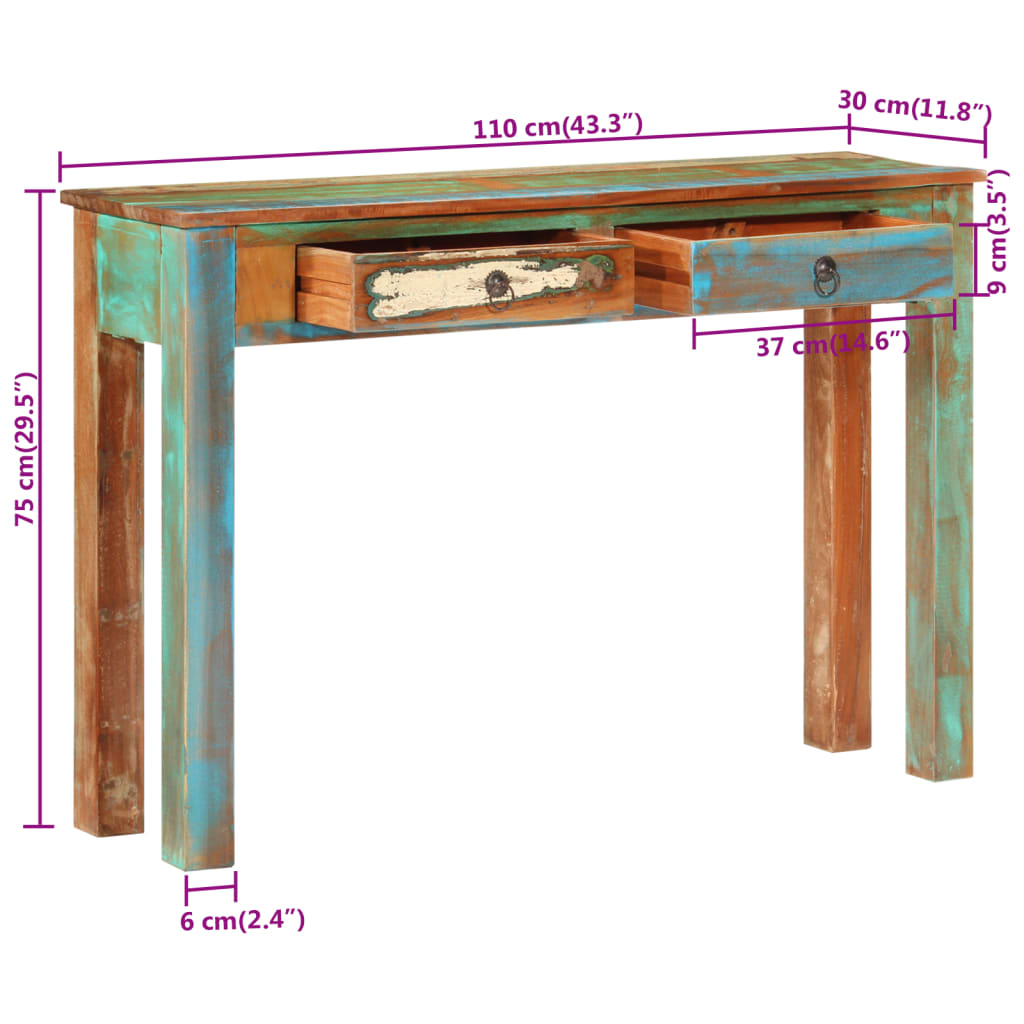 Table console 110x30x75 cm bois massif de récupération - XIOS