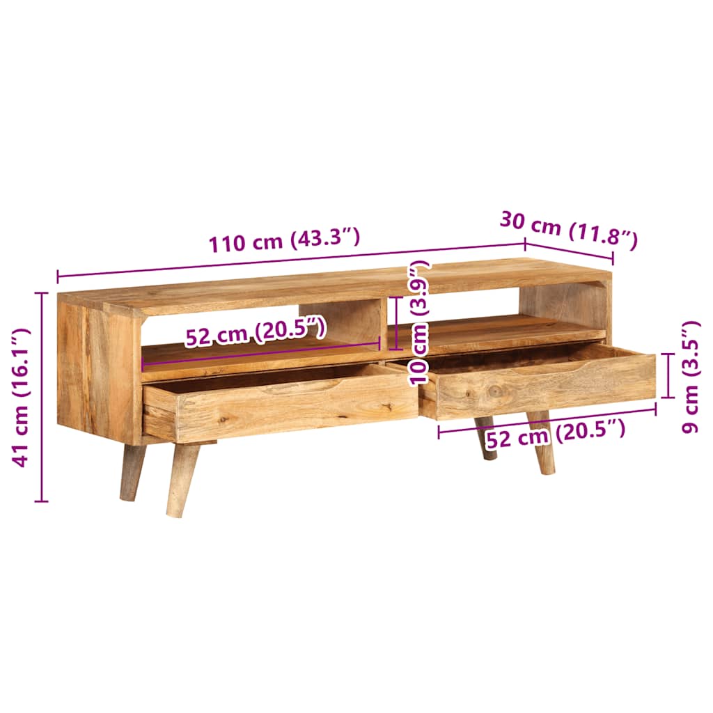 Meuble TV 110x30x41 cm bois massif de manguier - XIOS