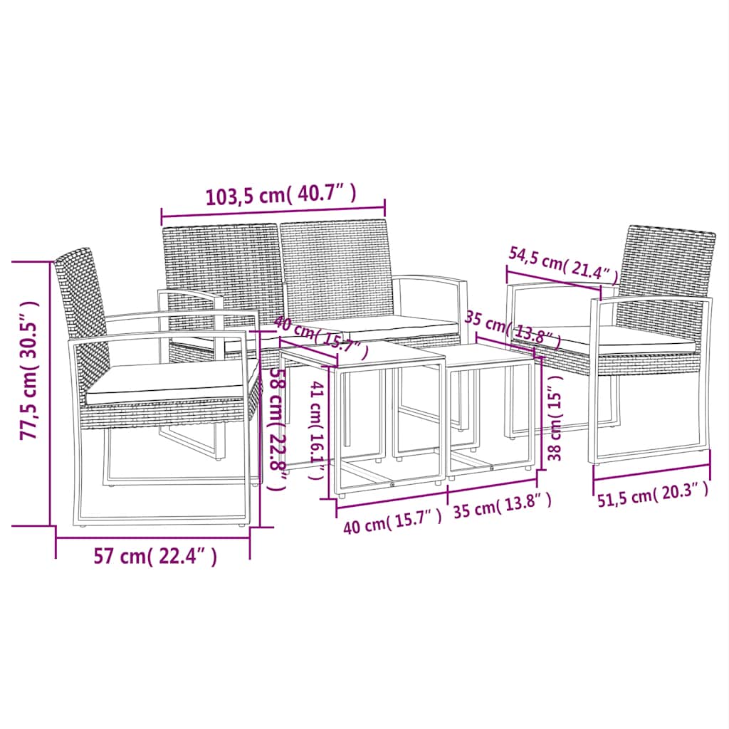 Ensemble à manger de jardin avec coussins 5 pcs noir rotin PP - XIOS