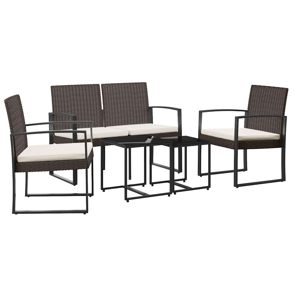 Ensemble à manger de jardin 5 pcs et coussins marron rotin PP - XIOS