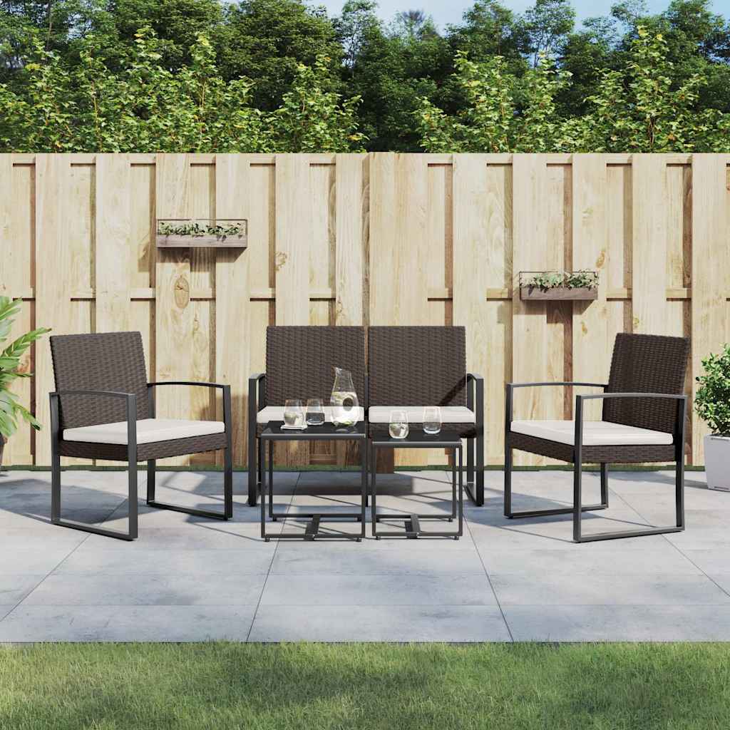 Ensemble à manger de jardin 5 pcs et coussins marron rotin PP - XIOS