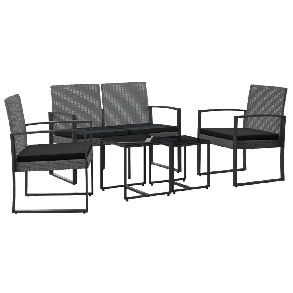Ensemble à manger de jardin coussins 5 pcs gris foncé rotin PP - XIOS