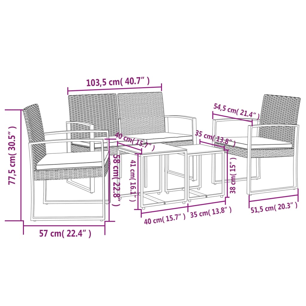 Ensemble à manger de jardin coussins 5 pcs gris foncé rotin PP - XIOS