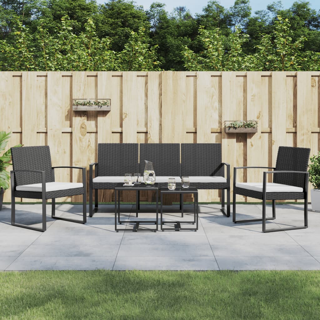 Ensemble à manger de jardin avec coussins 5 pcs noir rotin PP - XIOS