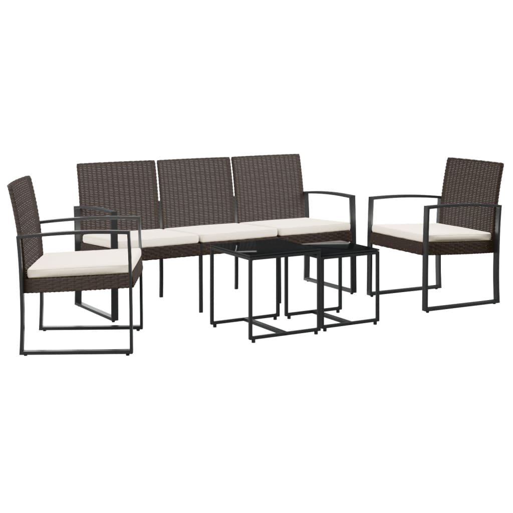 Ensemble à manger de jardin avec coussins 5 pcs marron rotin PP - XIOS