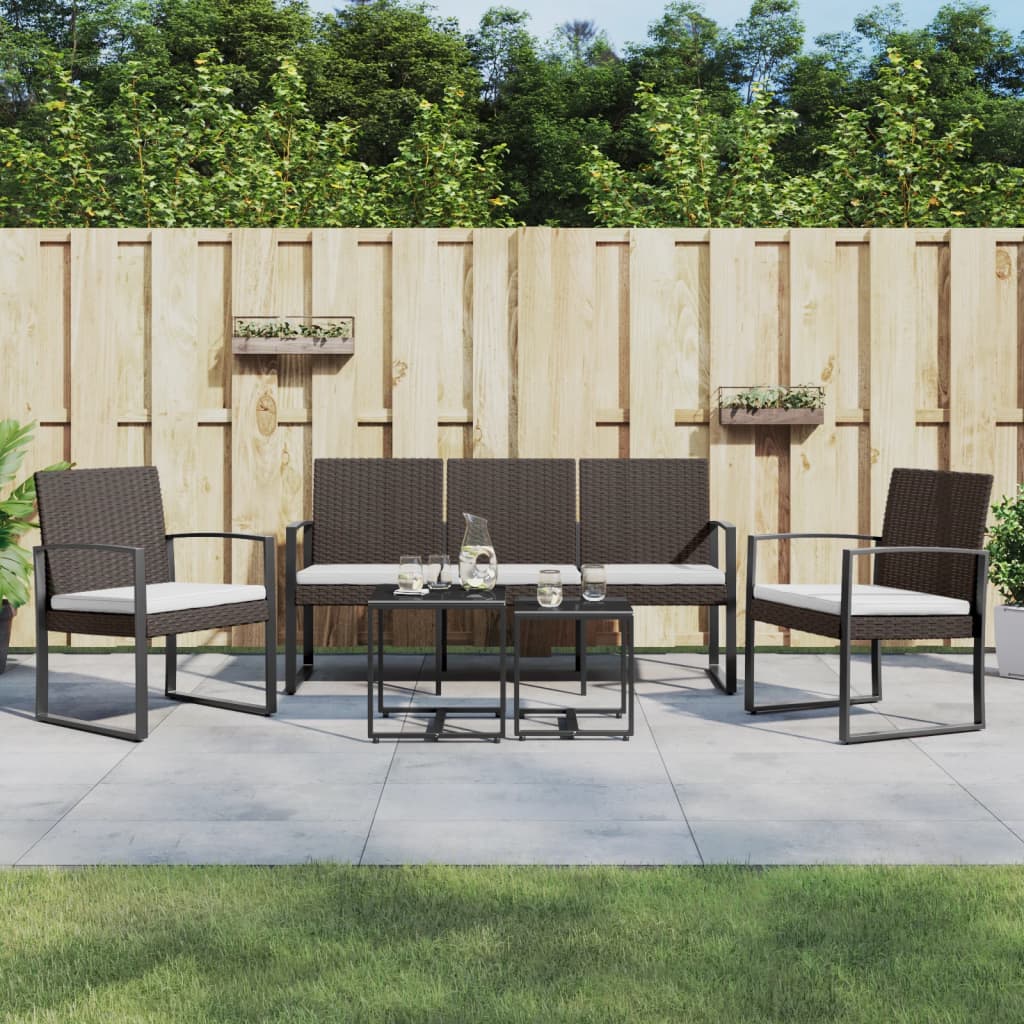 Ensemble à manger de jardin avec coussins 5 pcs marron rotin PP - XIOS