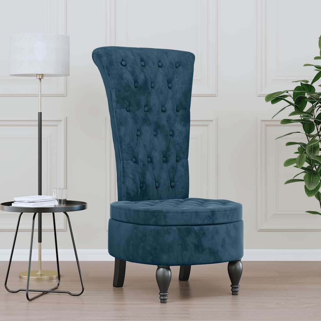 Chaise à dossier haut bleu velours conception de bouton