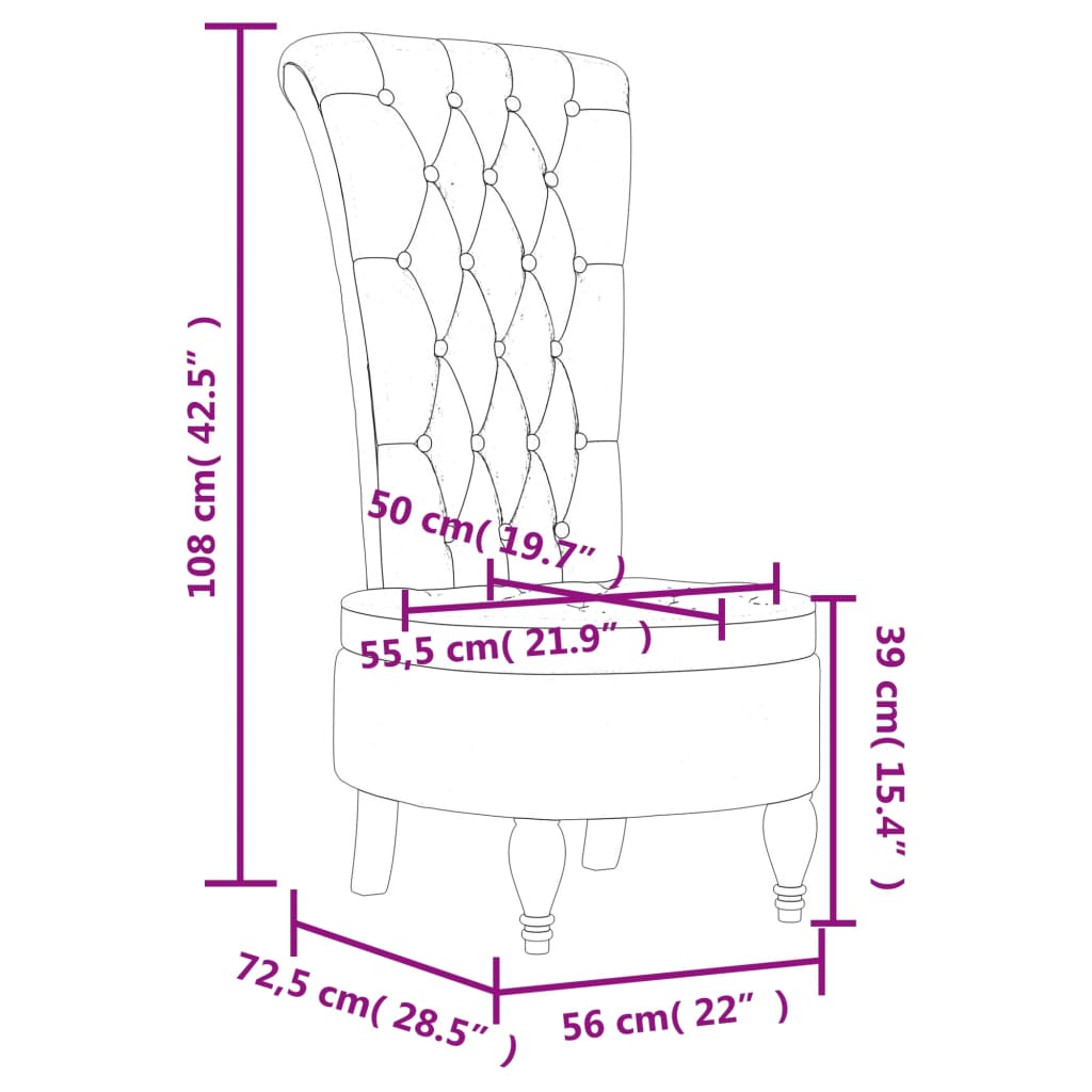 Chaise à dossier haut gris foncé velours conception de bouton - XIOS