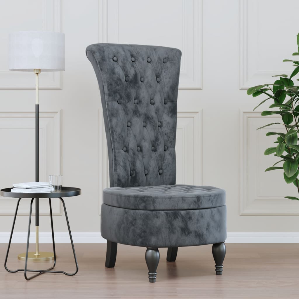 Chaise à dossier haut gris foncé velours conception de bouton - XIOS