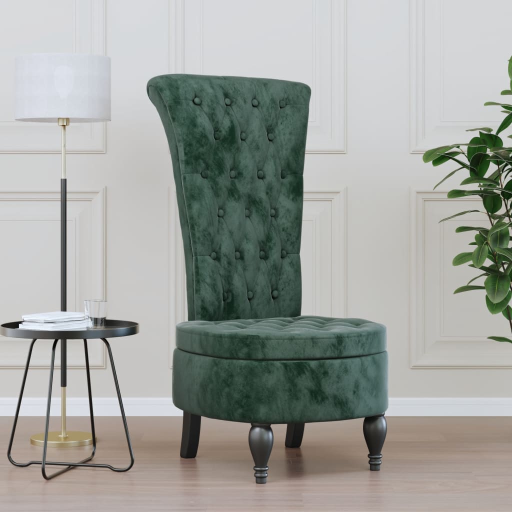 Chaise à dossier haut vert foncé velours conception de bouton - XIOS