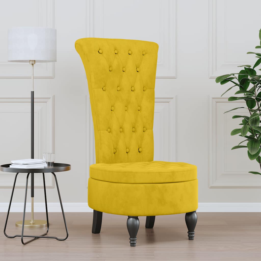 Chaise à dossier haut jaune velours conception de bouton