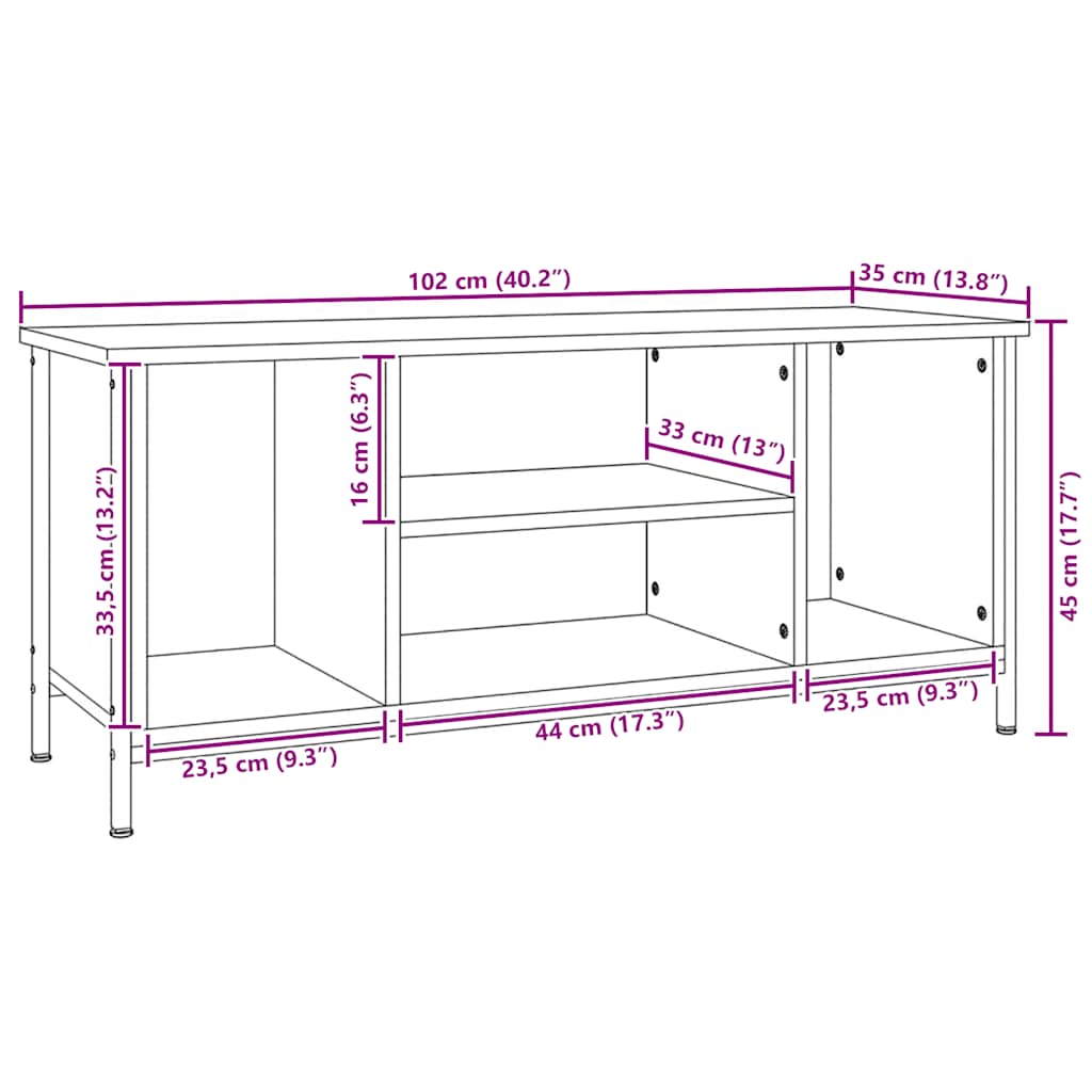 Meuble TV chêne fumé 102x35x45 cm bois d'ingénierie - XIOS