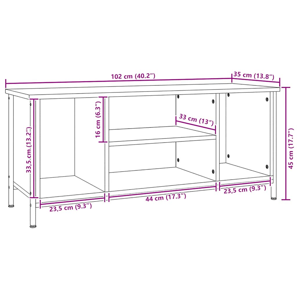 Meuble TV sonoma gris 102x35x45 cm bois d'ingénierie - XIOS