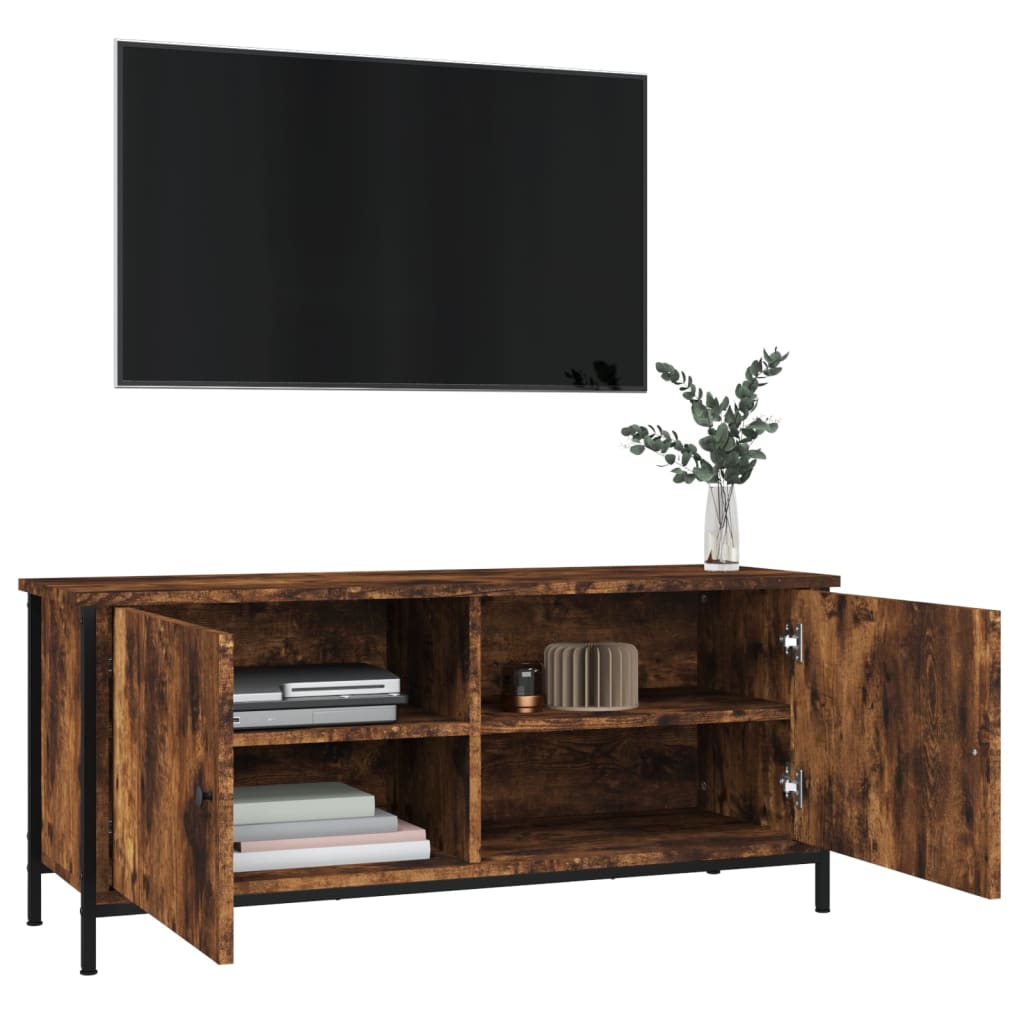 Meuble TV avec portes chêne fumé 102x35x45 cm bois d'ingénierie - XIOS