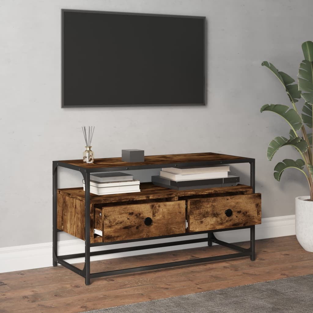 Meuble TV chêne fumé 80x35x45 cm bois d'ingénierie - XIOS