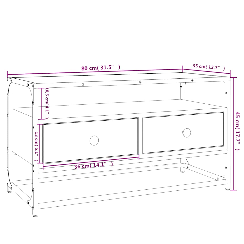Meuble TV sonoma gris 80x35x45 cm bois d'ingénierie - XIOS