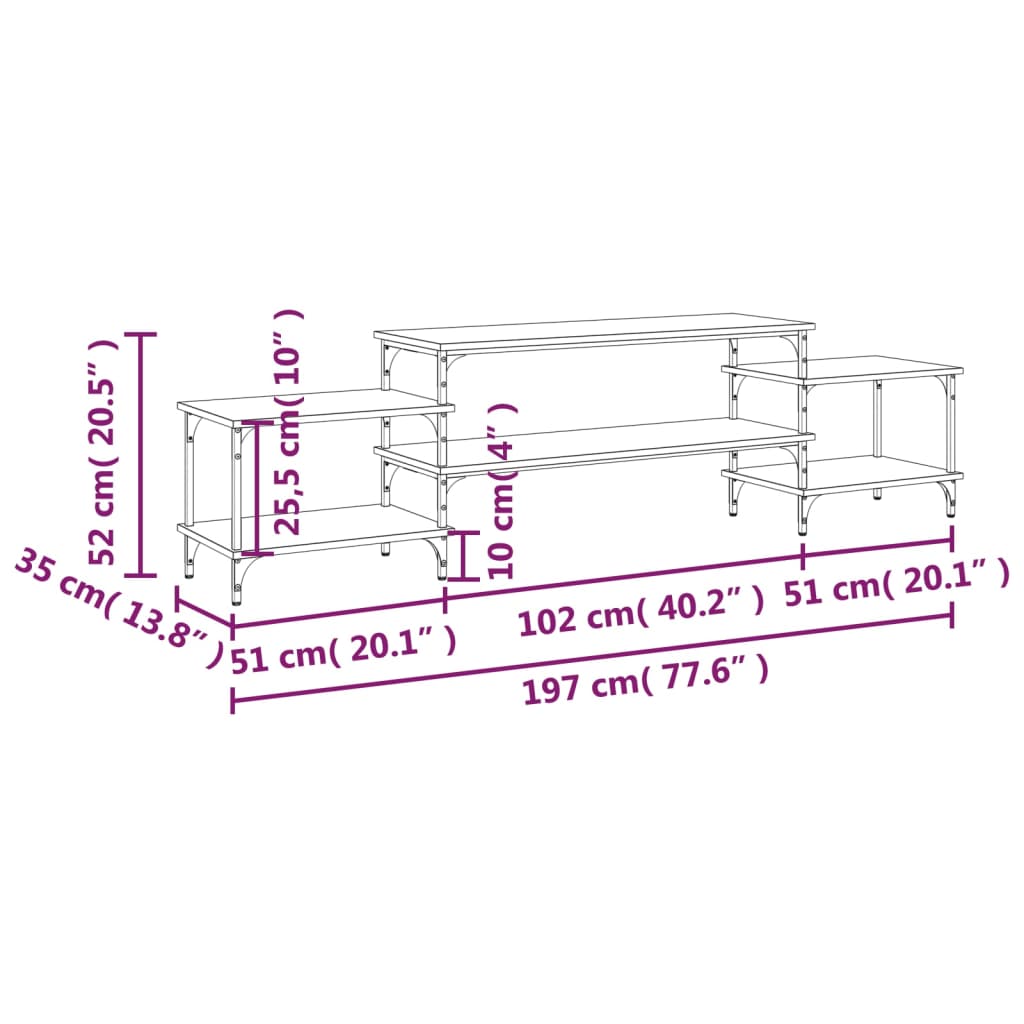 Meuble TV chêne fumé 197x35x52 cm bois d'ingénierie - XIOS