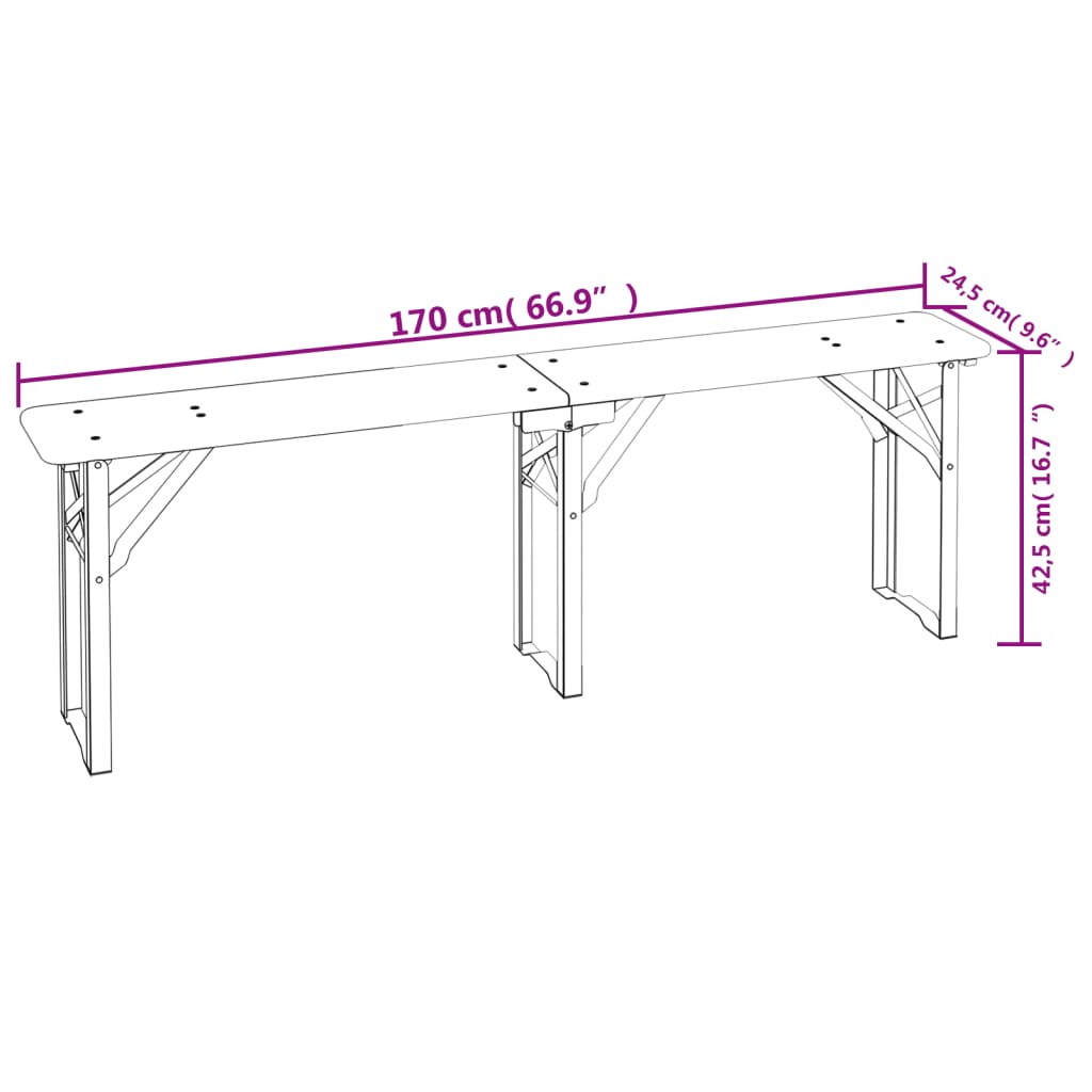 Ensemble de tables à bière pliantes 3 pcs bois massif de sapin - XIOS