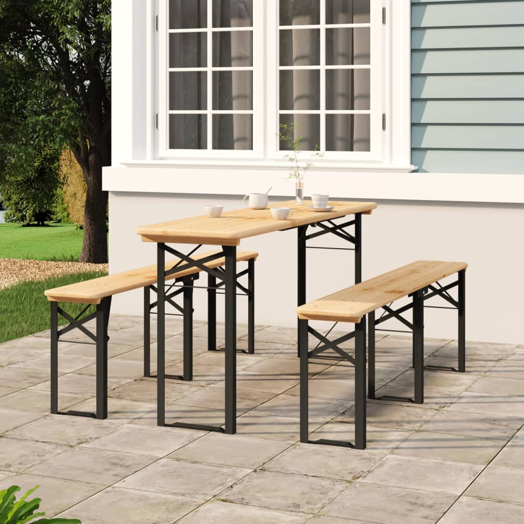 Ensemble de tables à bière pliantes 3 pcs bois massif de sapin - XIOS