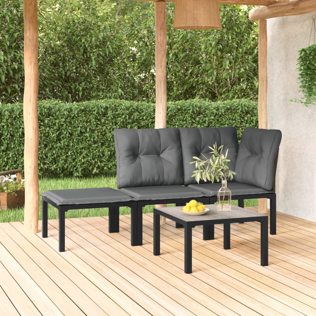 Salon de jardin 4 pcs noir et gris résine tressée - XIOS