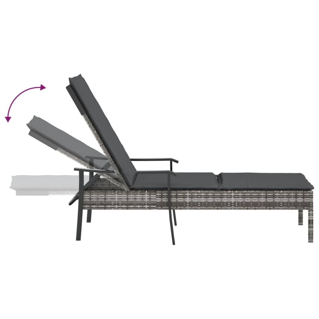 Chaise longue avec coussin gris résine tressée - XIOS
