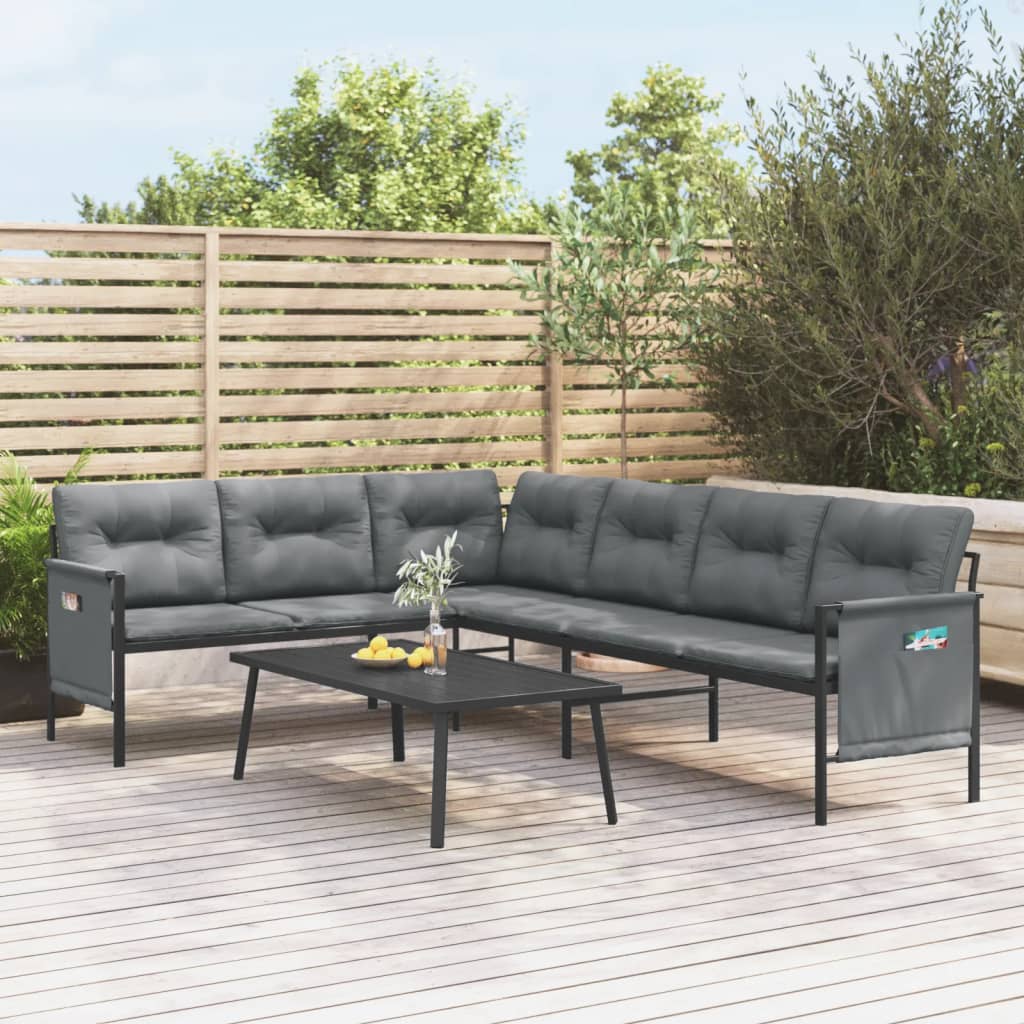 Canapé d'angle de jardin anthracite acier et textilène - XIOS