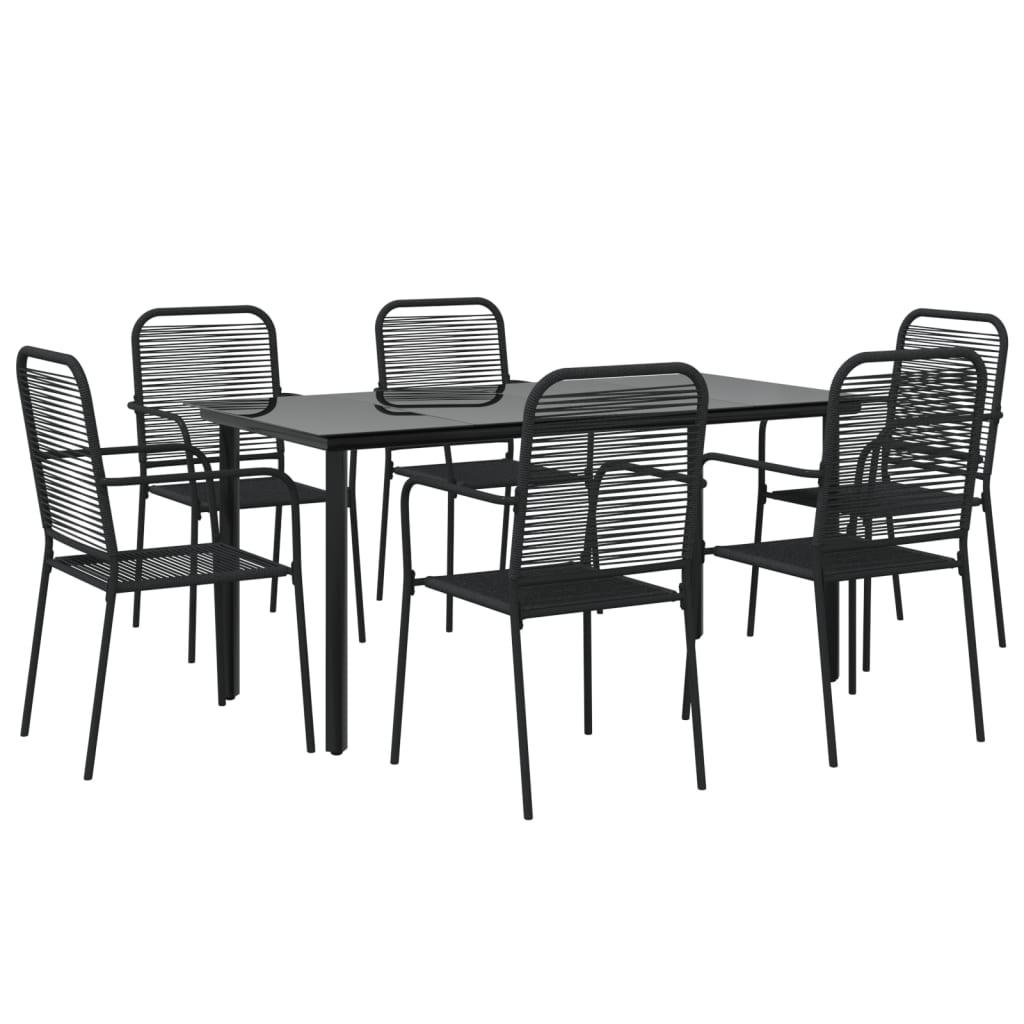 Ensemble à manger de jardin 7 pcs Noir Corde de coton et acier
