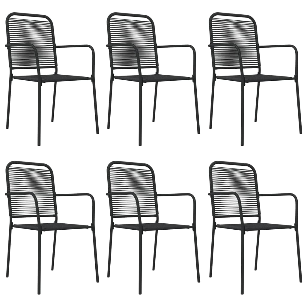 Ensemble à manger de jardin 7 pcs Noir Corde de coton et acier