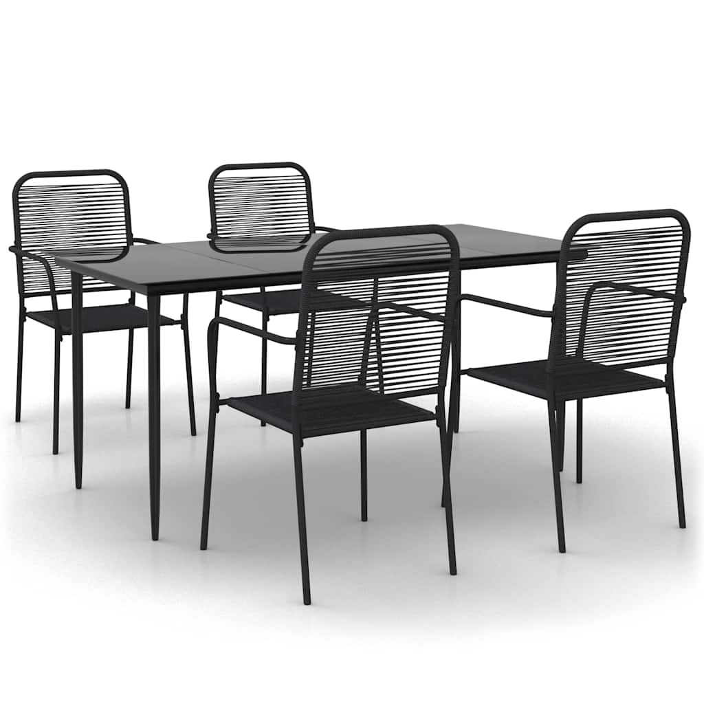Ensemble à manger de jardin 5 pcs Noir Corde de coton et acier