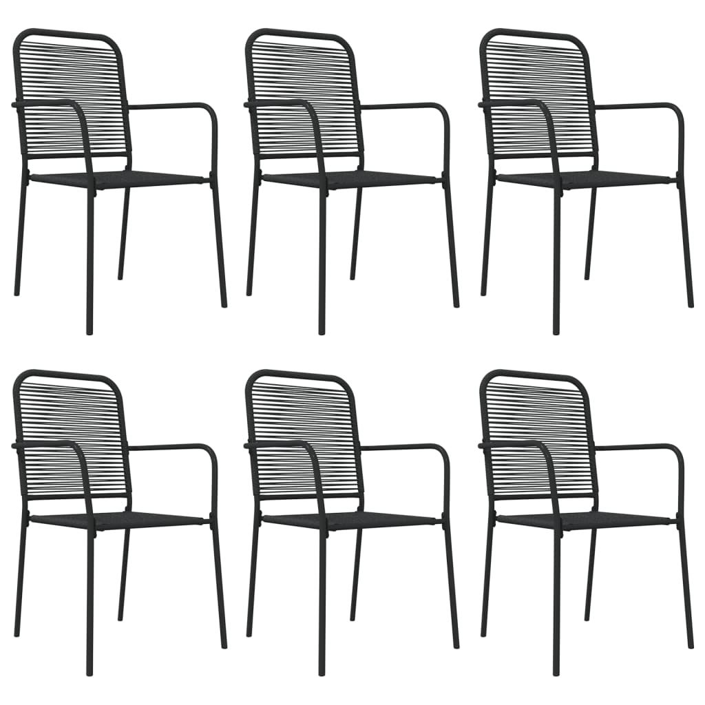 Ensemble à manger de jardin 7 pcs Noir Corde de coton et acier