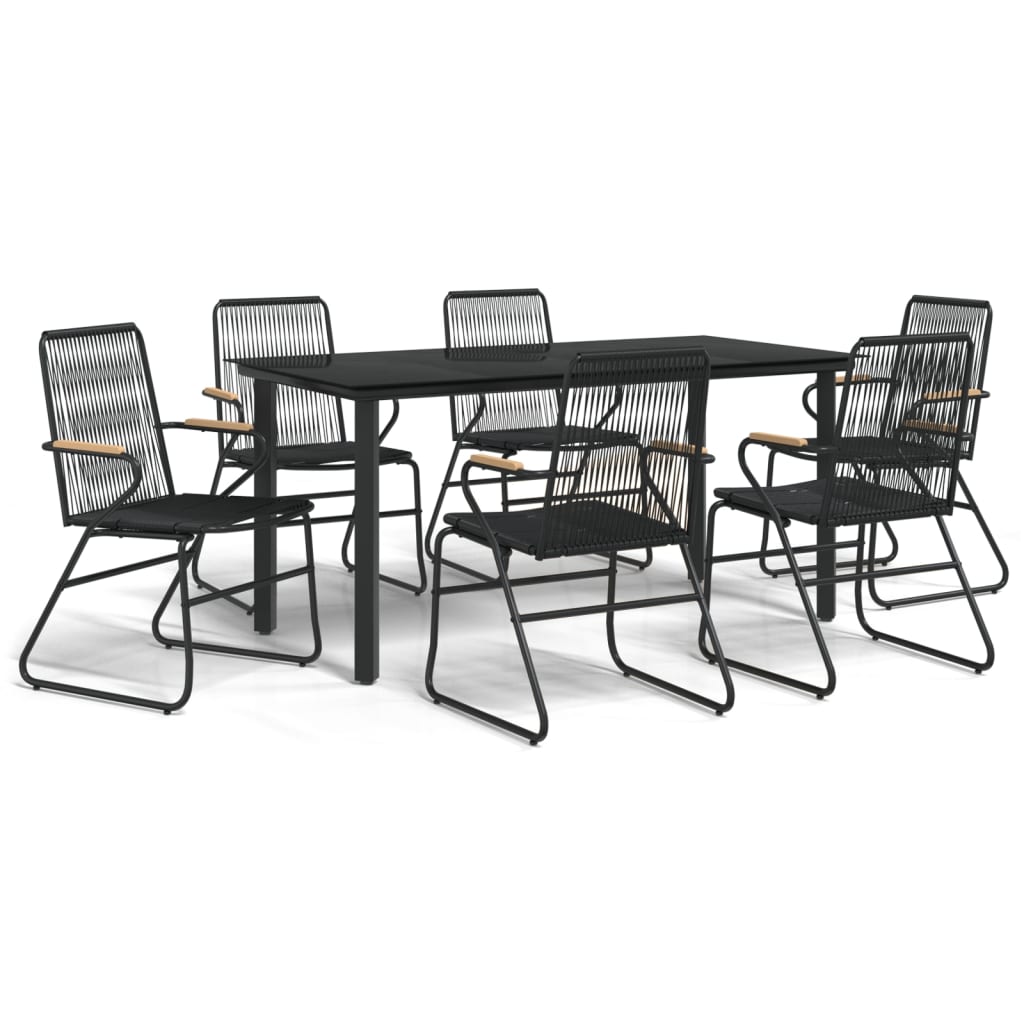 Ensemble à manger de jardin 7 pcs Noir Rotin PVC