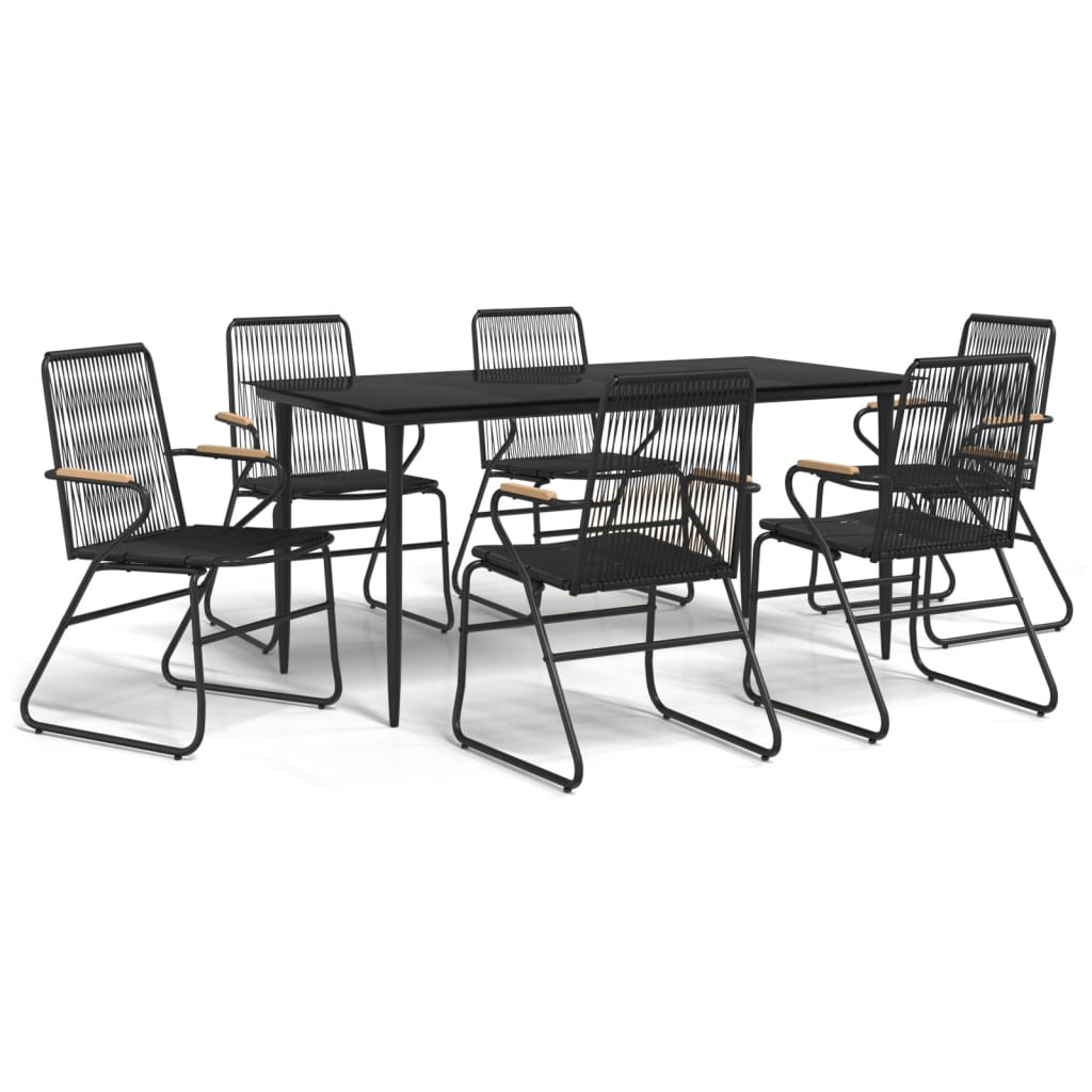 Ensemble à manger de jardin 7 pcs Noir Rotin PVC