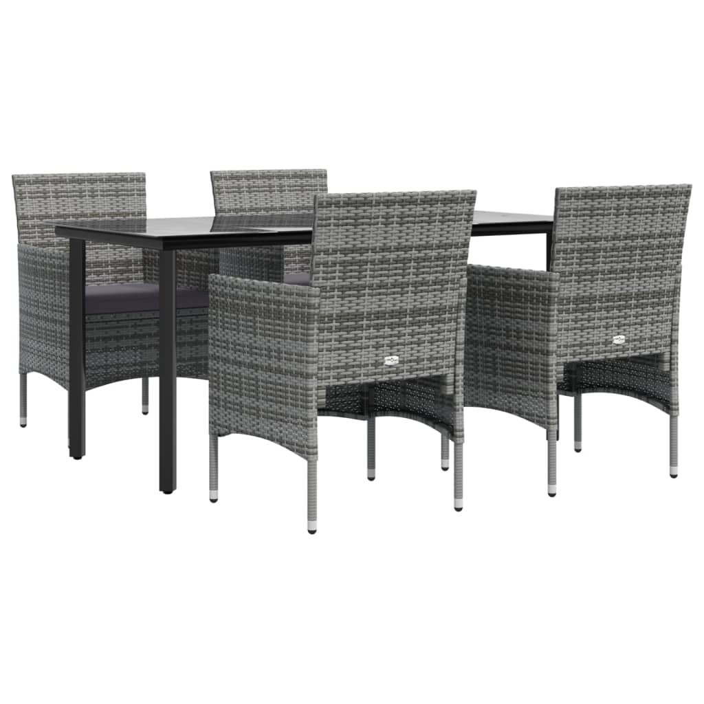 Ensemble à manger de jardin et coussins 5pcs Gris/noir