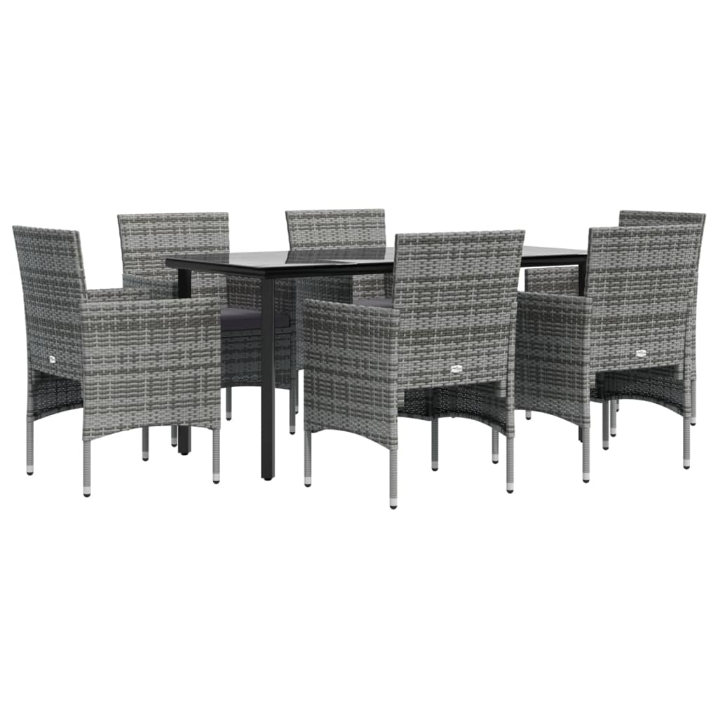 Ensemble à manger de jardin coussins 7pcs Gris et noir