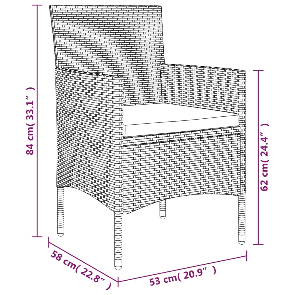 Ensemble à manger de jardin coussins 7pcs Gris et noir