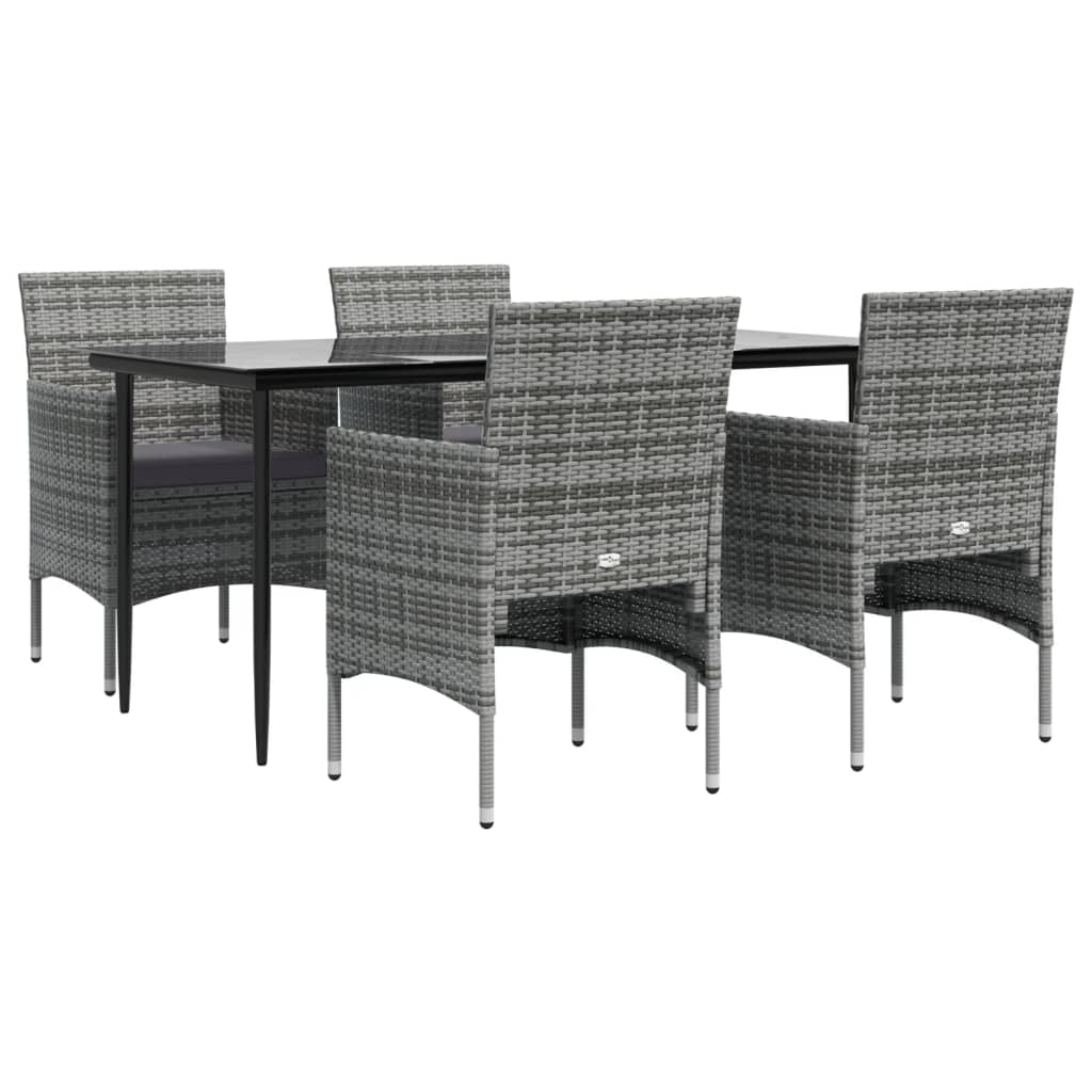 Ensemble à manger de jardin et coussins 5pcs Gris/noir