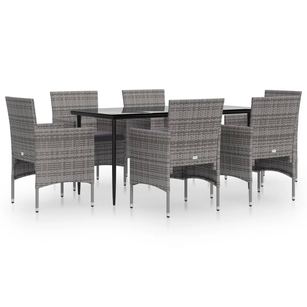 Ensemble à manger de jardin coussins 7pcs Gris et noir