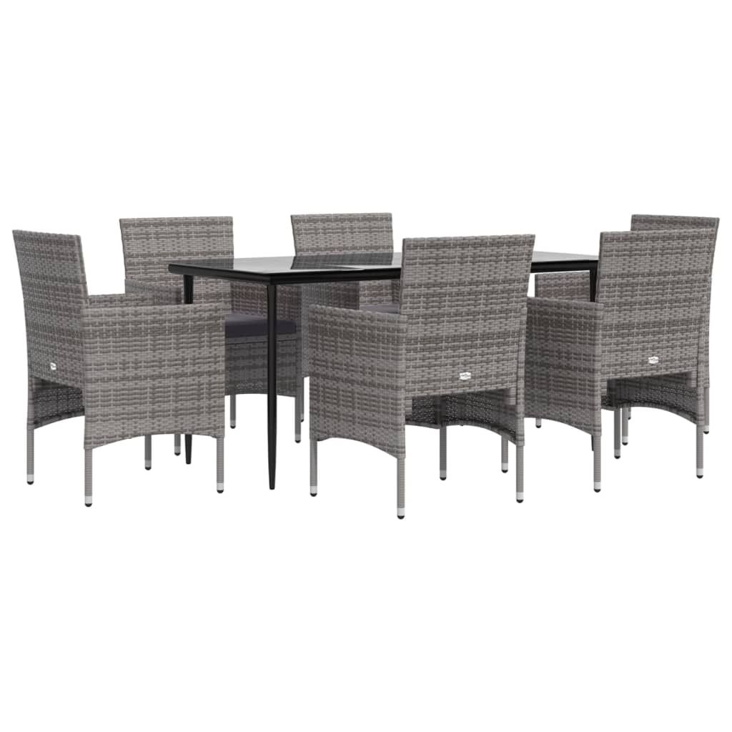 Ensemble à manger de jardin coussins 7pcs Gris et noir