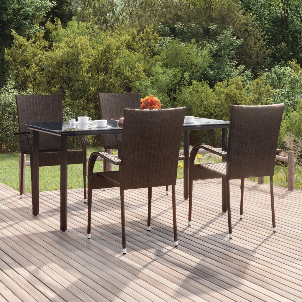 Ensemble à manger de jardin 5 pcs Marron Résine tressée