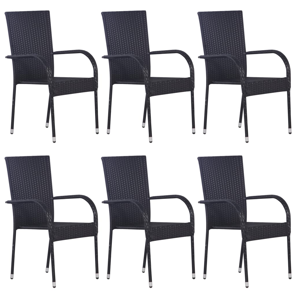 Ensemble à manger de jardin 7 pcs Noir Résine tressée