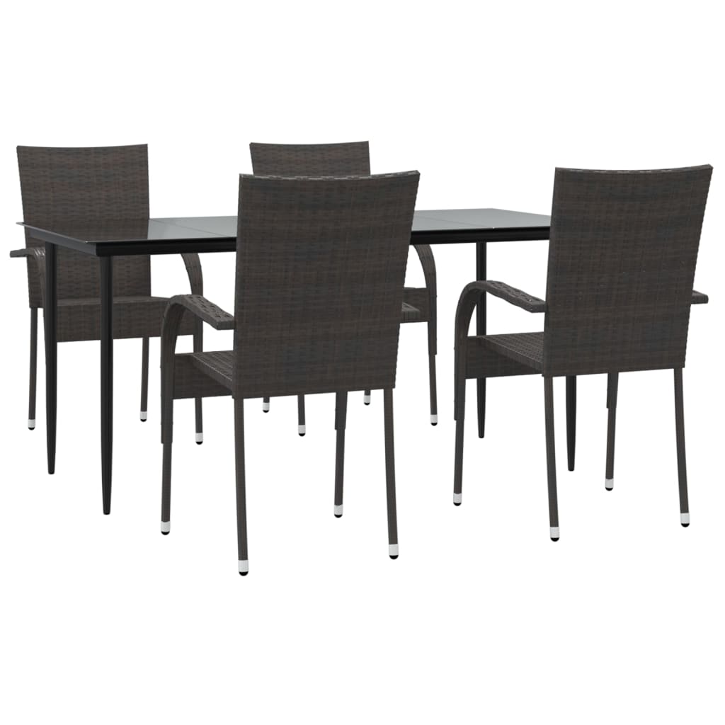 Ensemble à manger de jardin 5 pcs Marron Résine tressée