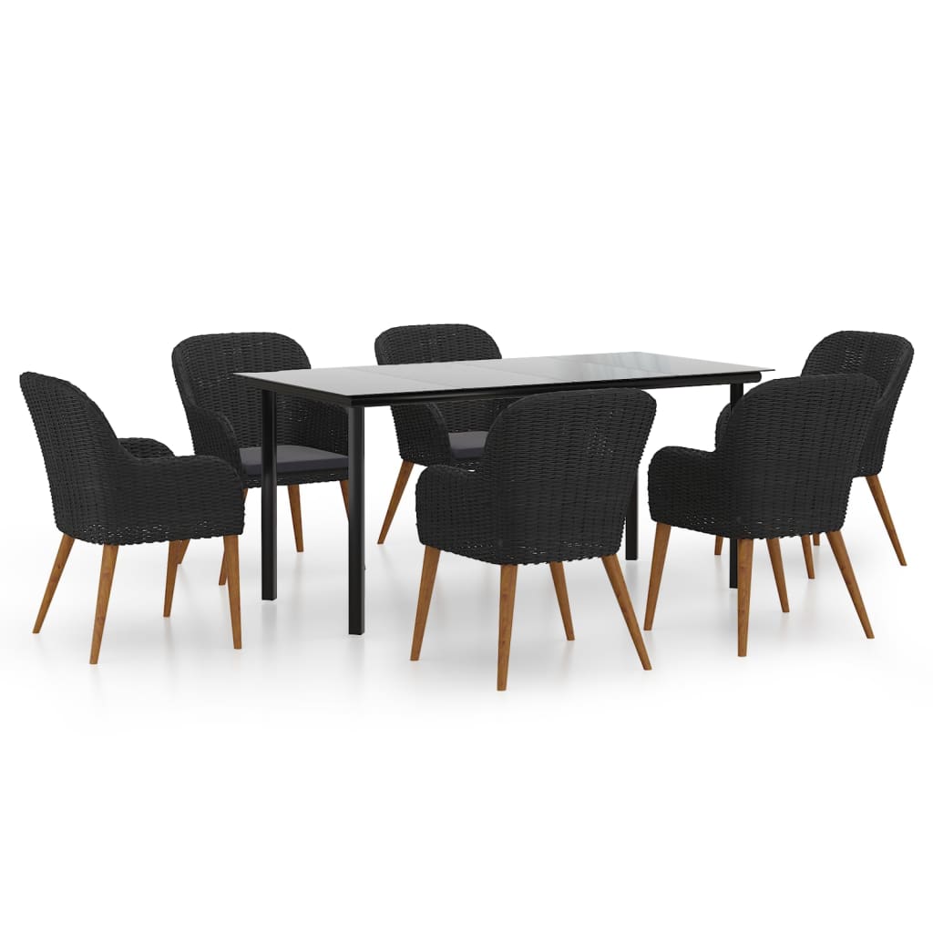 Ensemble à manger de jardin avec coussins 7 pcs Noir