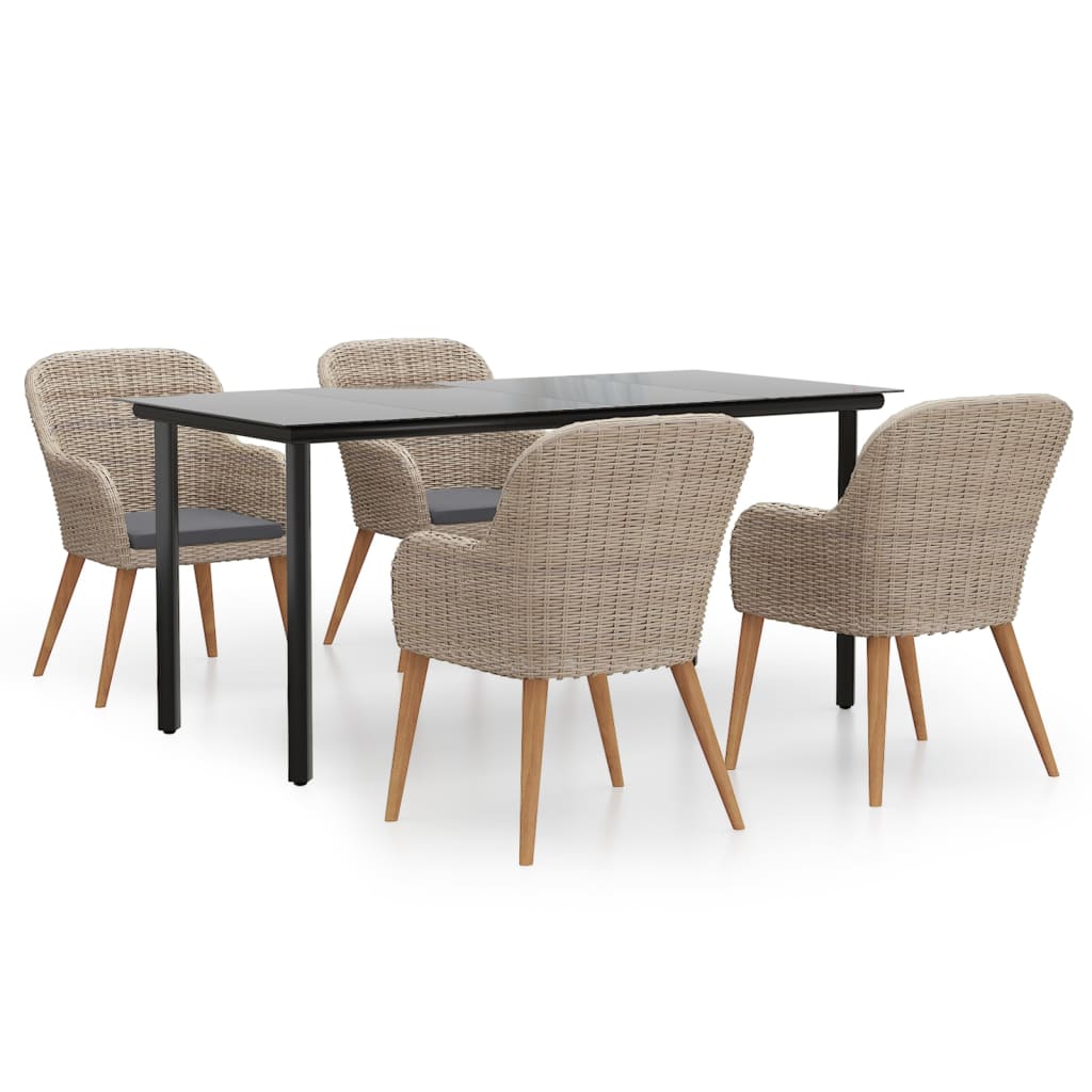 Ensemble à manger de jardin et coussins 5 pcs Marron